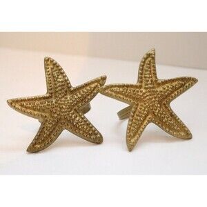 Coastal‎ Nautical Ocean Gold Sea Star Starfish Metal Napkin Rings Set